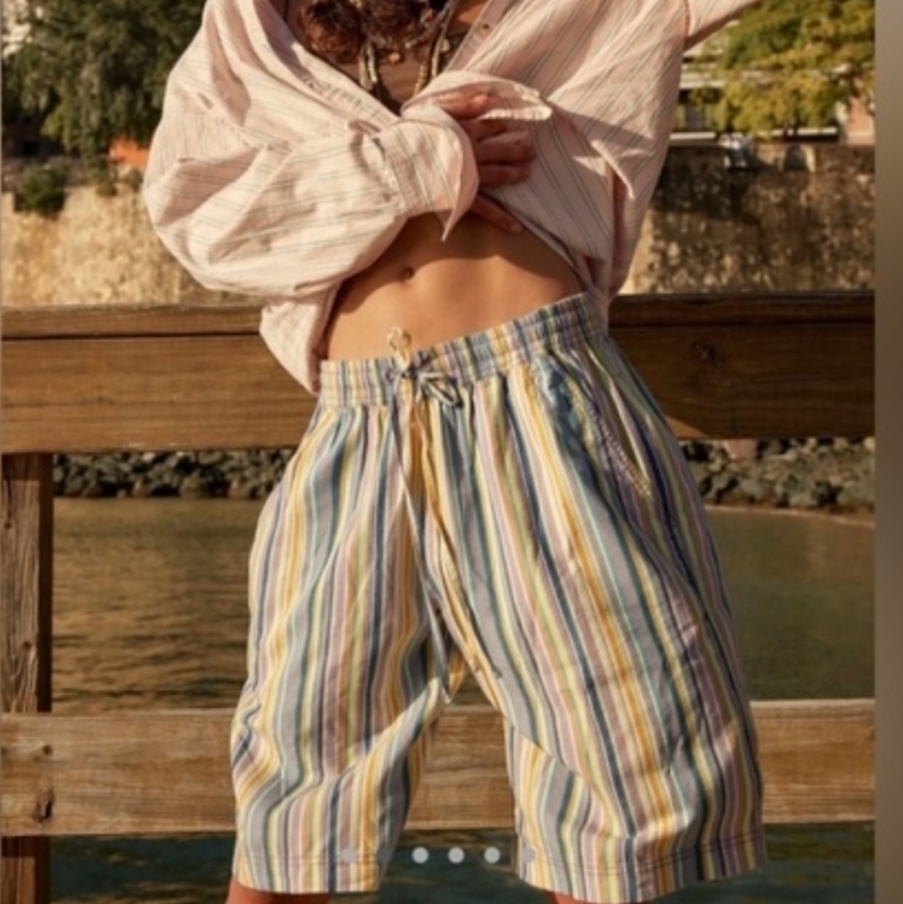 Free People Saylor Poplin Stripe Shorts Sz M In Sea Combo